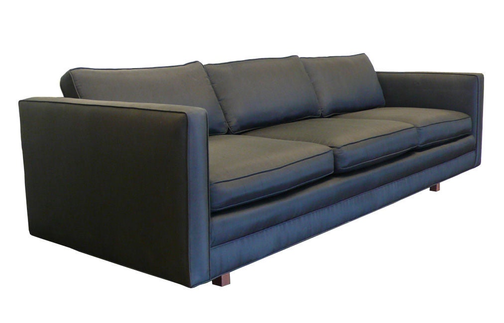 1960s Harvey Probber Black Raw Silk Tuxedo Sofa - Fully Restored