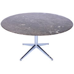 Vintage Round Emperador Marble Dining Table Designed by Florence Knoll
