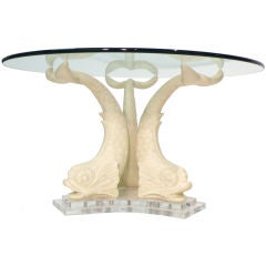 Stylized Dolphin Cocktail Table on Lucite Base after Serge Roche