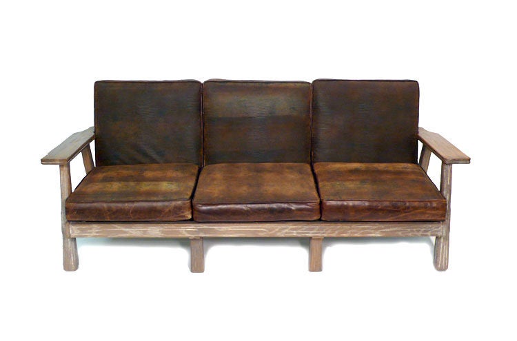 Custom Western Ranch Oak Sofa In Excellent Condition In Dallas, TX