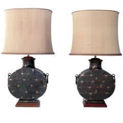 Pair of Cast Bronze Moroccan Lamps Embellished With Stylized San