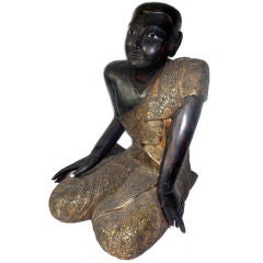 Carved Buddha From Teak With Gold Leaf and Mother of Pearl Eyes