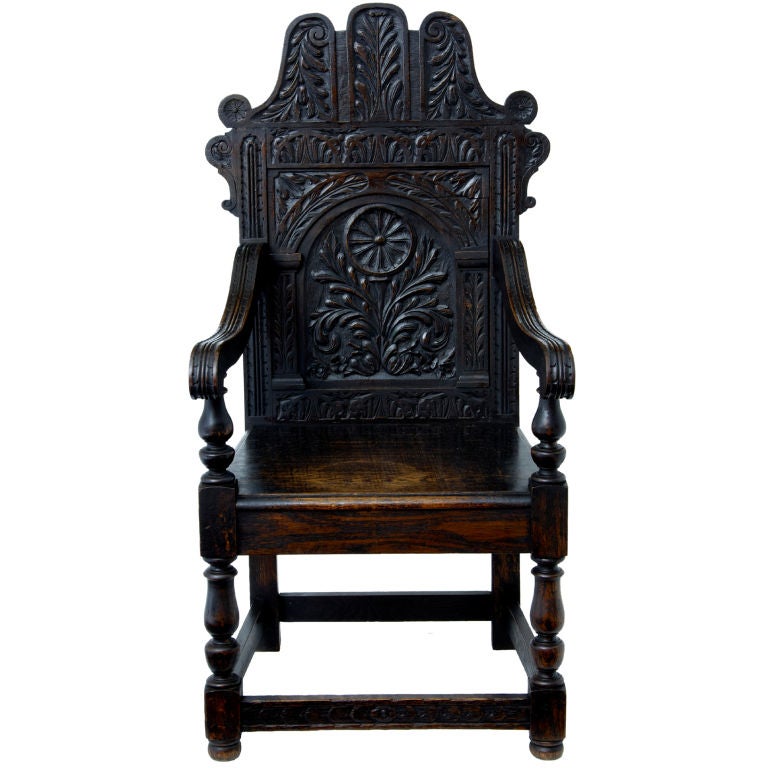 Victorian carved oak wainscot armchair