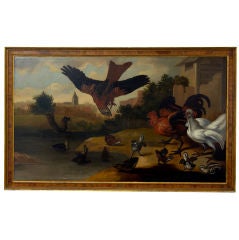Barnyard Scene with a Hawk attacking Fowl Circle of Jan Griffier