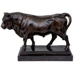 Bronze Bull On Marble Plinth