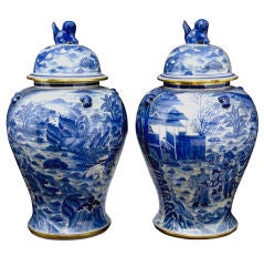 Pair of blue and white vases