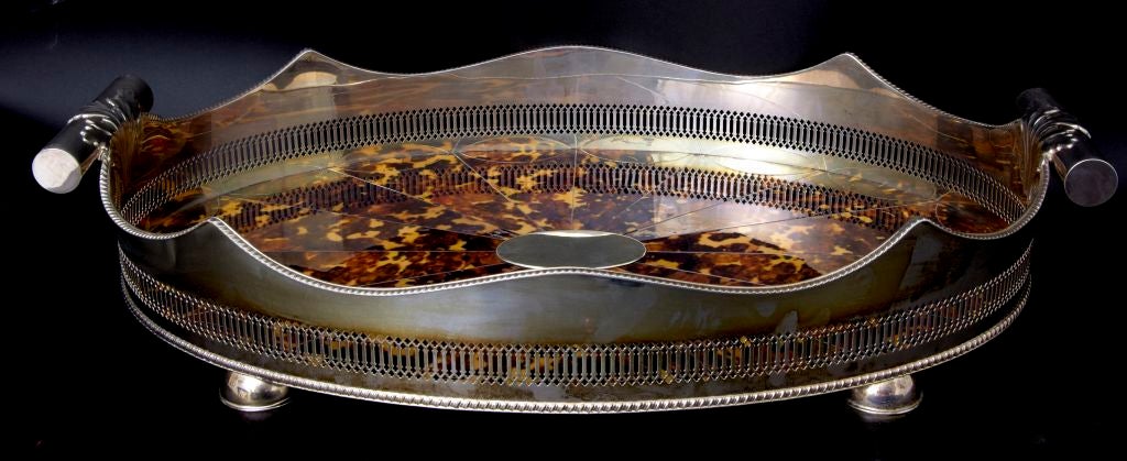 Silver plate and faux tortoise shell tray. Made in london, england