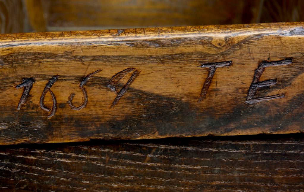 18th Century and Earlier 17th Century elm cradle dated 1659 with the initials TE