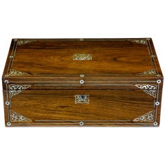 19th Century rosewood writting box inlaid with brass