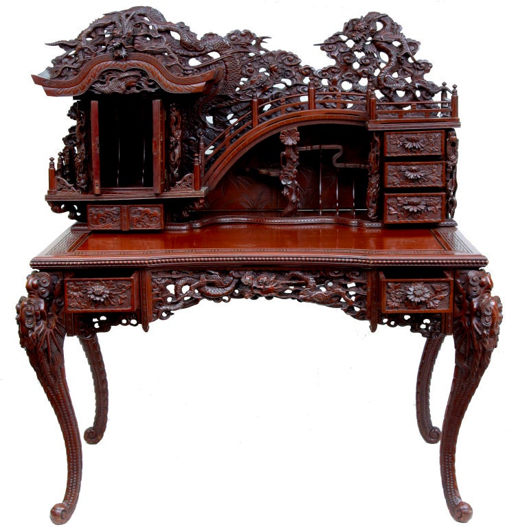 Lacquered 20th Century carved laquered Chinese desk circa 1920