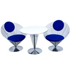 20th Century wire work table and two chairs by Panton