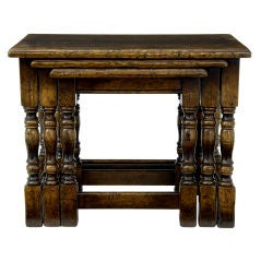 Oak Nest of Three Tables on turned legs