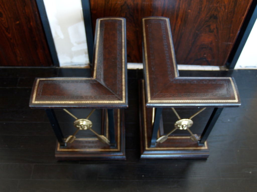20th Century brass and leather fireplace fender