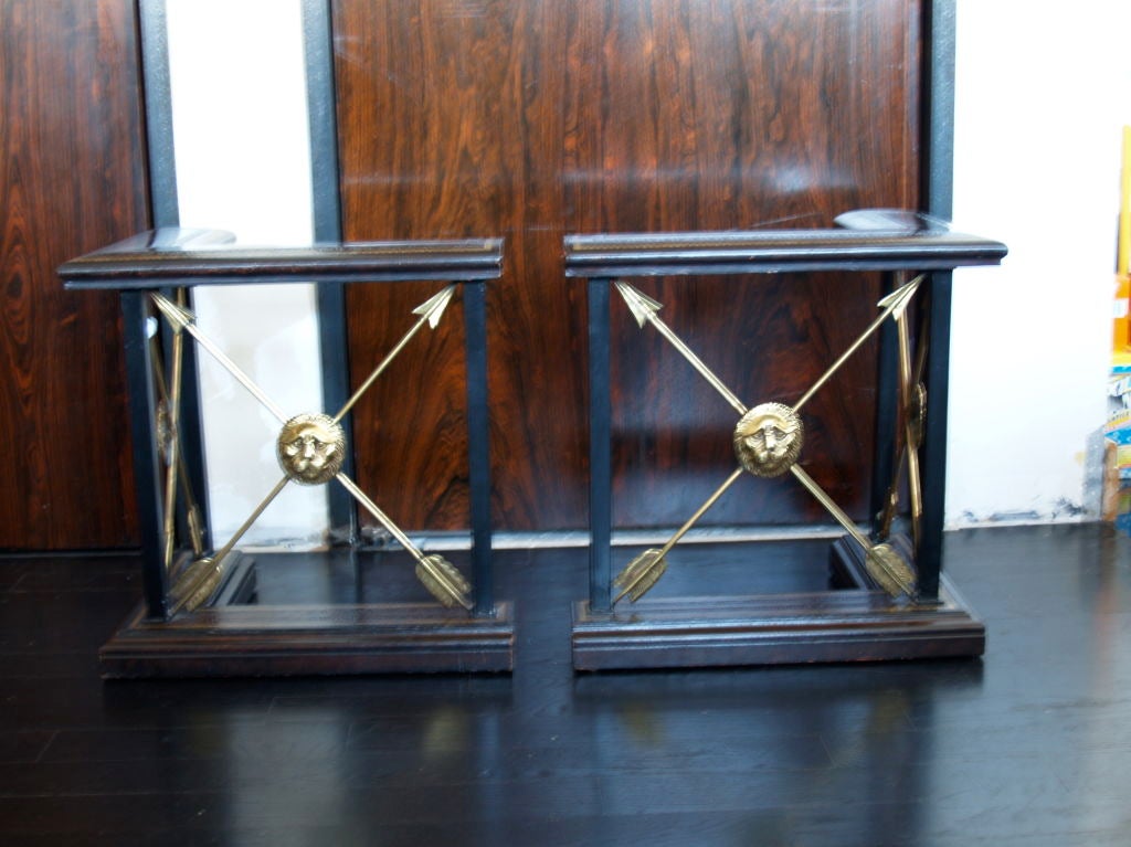Wood brass and leather fireplace fender