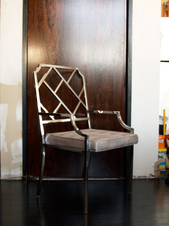 6 Chrome Chippendale dining chairs by Design Institute of America  In Excellent Condition For Sale In Canaan, CT