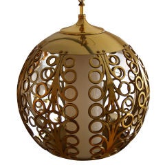 1960's giant  brass & aluminum sphere hanging lamps 2 available