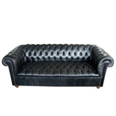 1960's black leather chesterfield sofa couch