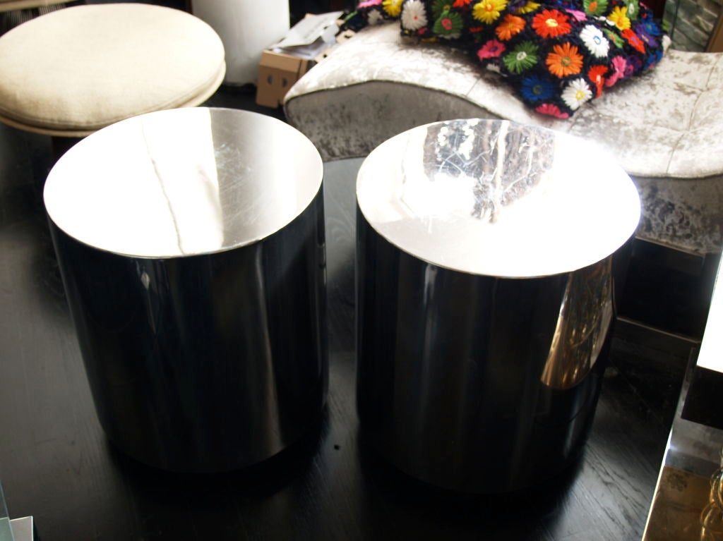 20th Century 1970's pair of chrome drum end tables