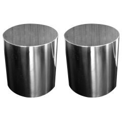 1970's pair of chrome drum end tables