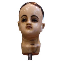 Antique Miniature Carved Ivory Santos Head with Painted Details