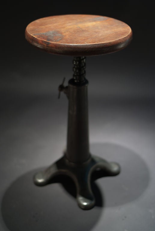 Wood and Cast Iron Adjustable Stool