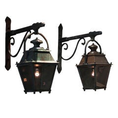 Antique Cast Iron and Copper Hanging Garden Lanterns