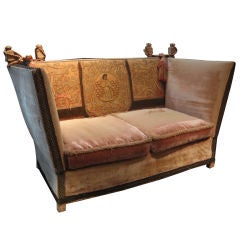Antique Knole Velvet Sofa with Silk and Hand Appliqued Details