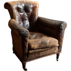 Leather Roll Arm Chair with Scallop Back