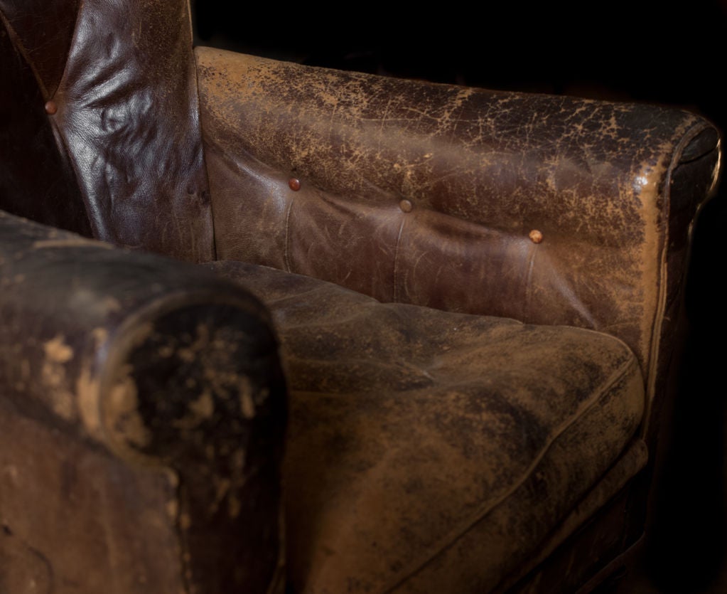 Leather Roll Arm Chair with Scallop Back