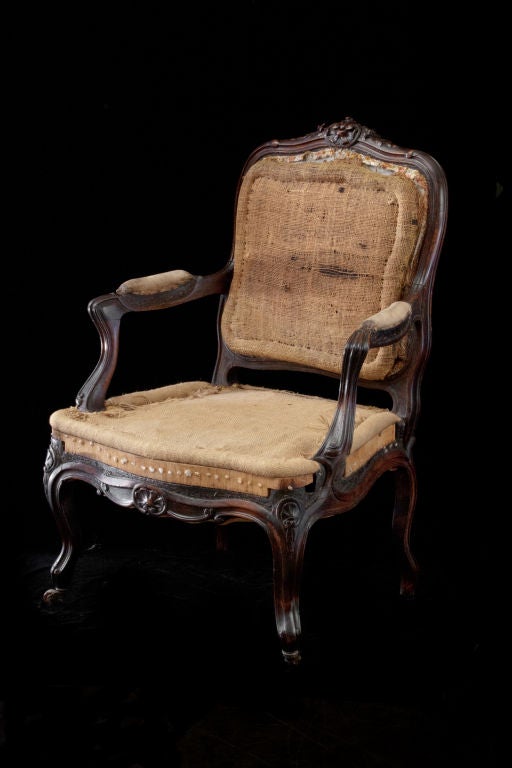 Pair of Louis XV Armchairs with Exposed Burlap Fabric