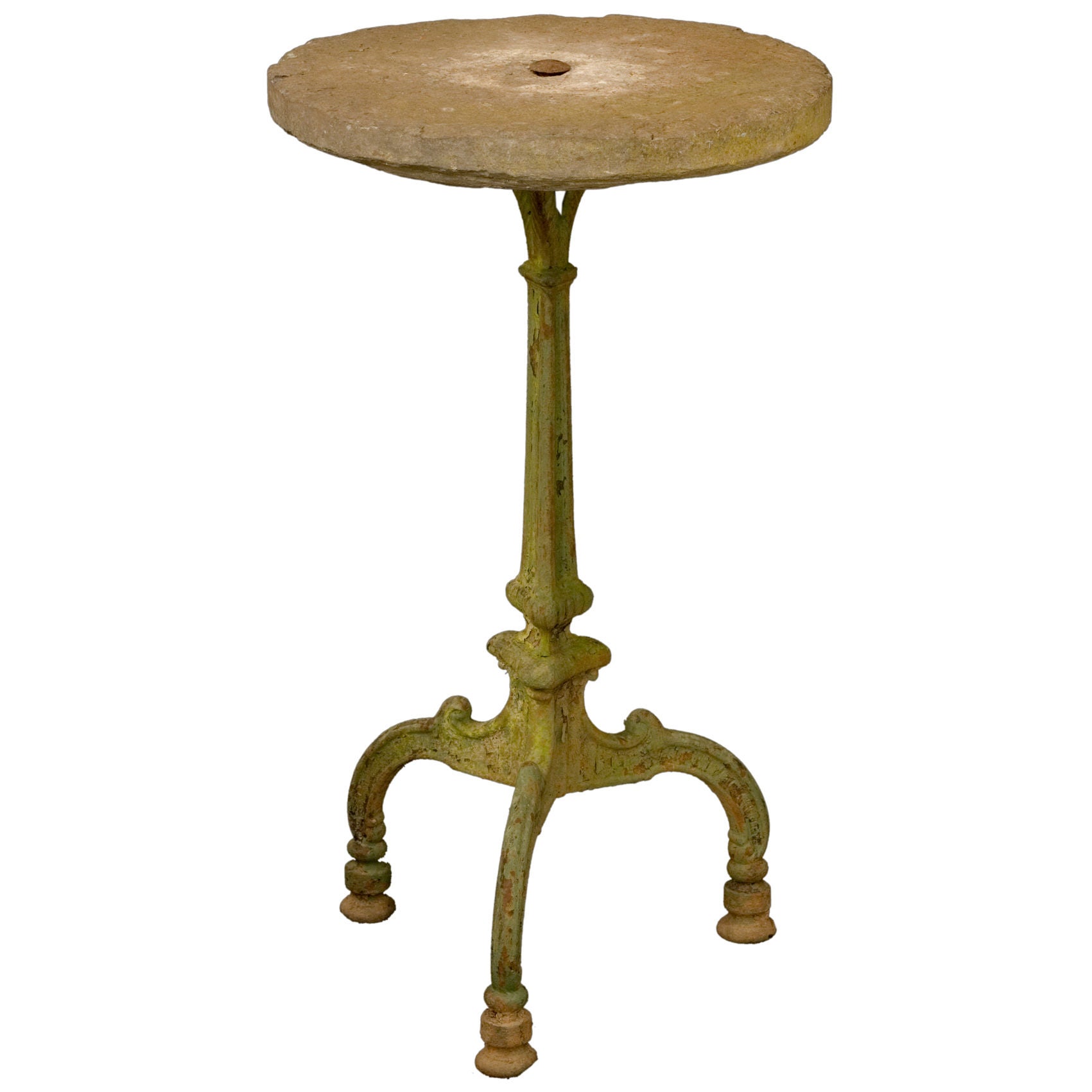 Antique Stone Top Garden / Side Table with Original Green Paint