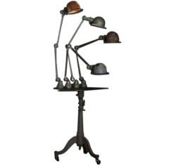 Set of Four Architect Desk Lamps Mounted to Industrial Table