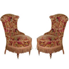 Antique Pair of Decorative Velvet Slipper Chairs