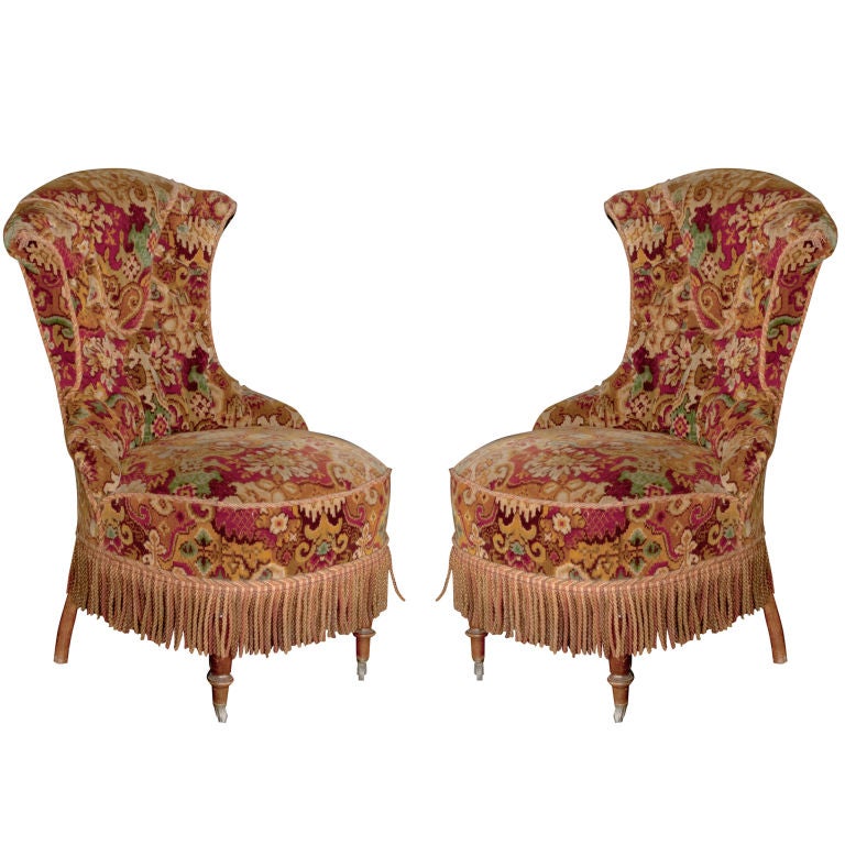 Pair of Decorative Velvet Slipper Chairs