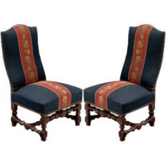 Antique Pair of Louis XIII Slipper Chairs with Needlepoint Fabric.