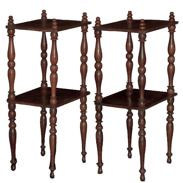 Wood Etagere Side Tables with Two Shelves and Turned Legs
