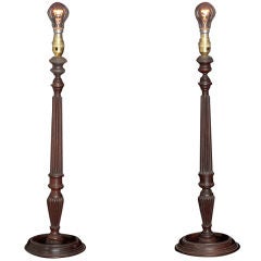 Pair of  Turned Mahogany  Table Lamps
