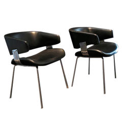 Pair of Black Vinyl Geoffrey Harcourt Chairs