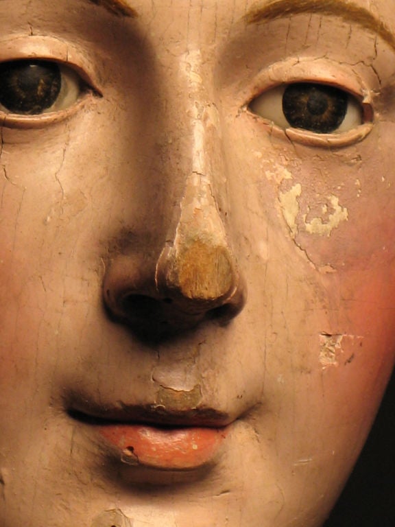 Carved Italian Santos Head with Original Paint
