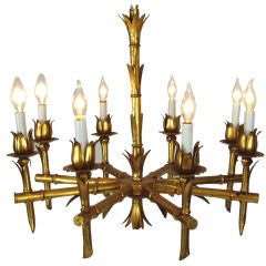 Hollywood Regency Gold Leaf Bamboo Chandelier