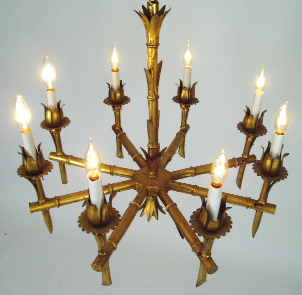 American Hollywood Regency Gold Leaf Bamboo Chandelier