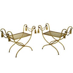 Pair of Italian Gold Leaf Tassel Benches