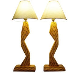 Tramp Art Pair of Matchstick Lamps