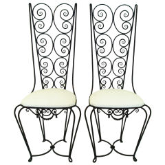 Pair of Italian Iron Scroll Chairs by Mazotta