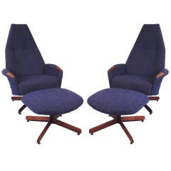 Pair of Lounge Chairs 
Ottomans by Adrian Pearsall
