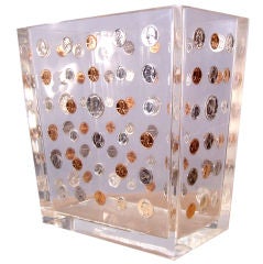 Vintage Lucite & Coins Waste Paper Basket