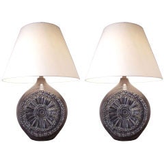 Pair Vintage Studio Ceramic 'Radiant Sun' Lamps