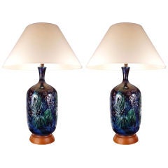 Pair Vintage Glazed Ceramic Lamps