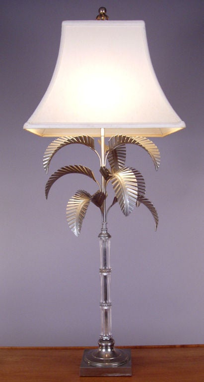 American Pair of Elegant Glass Bamboo & Palm Lamps by Chapman c. 1972