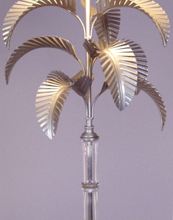 Pair of Elegant Glass Bamboo & Palm Lamps by Chapman c. 1972 In Excellent Condition In Hudson, NY